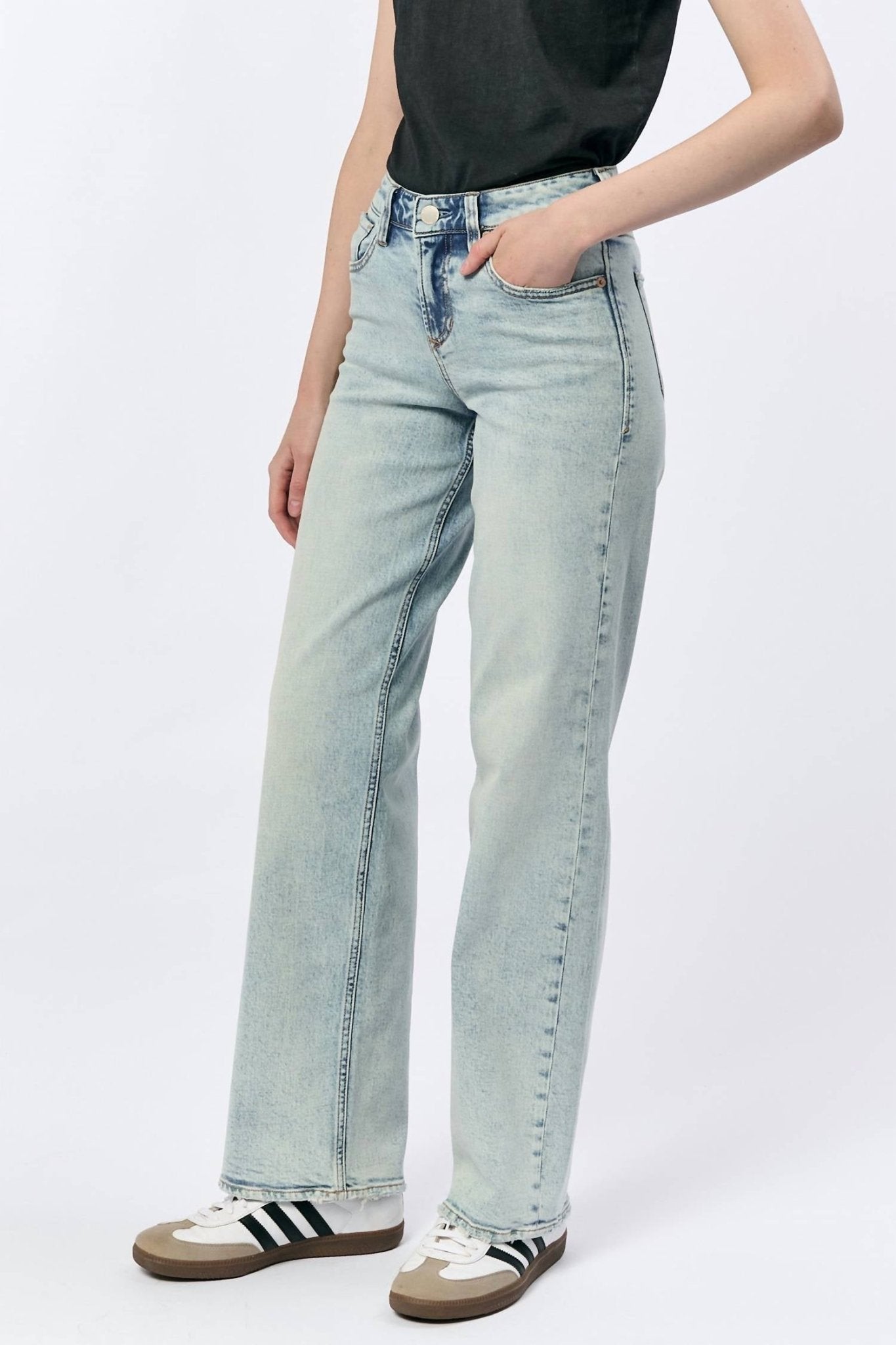 Dear John Denim - Taylor High Rise Straight Leg Jean - blue - clothing - cotton - blend