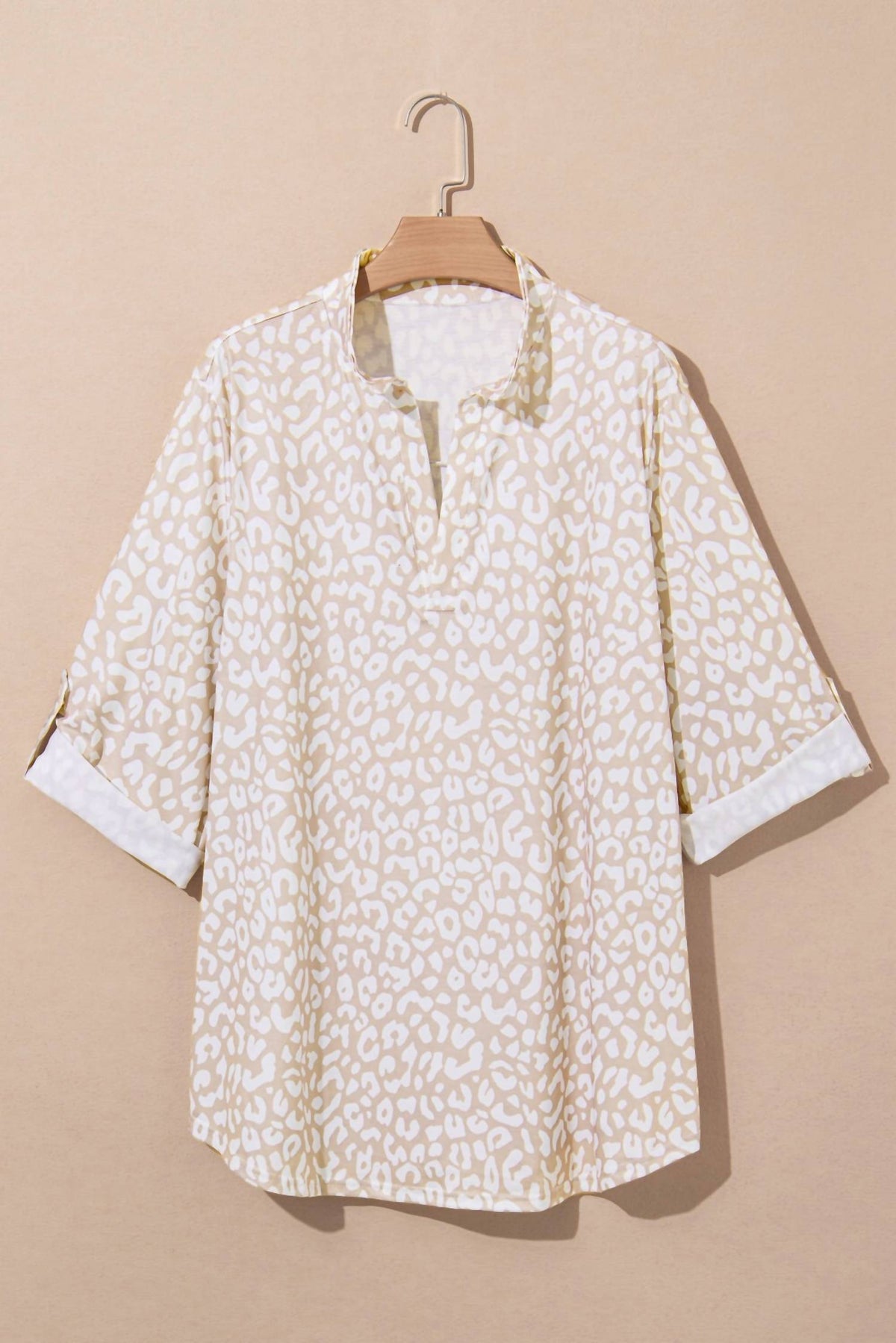 Dear Lover - Apricot Leopard Vneck Plus Size Top