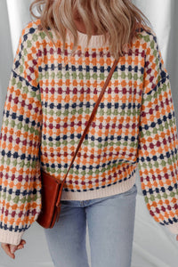 Dear Lover - Dotty Striped Pattern Knit Drop Shoulder Sweater