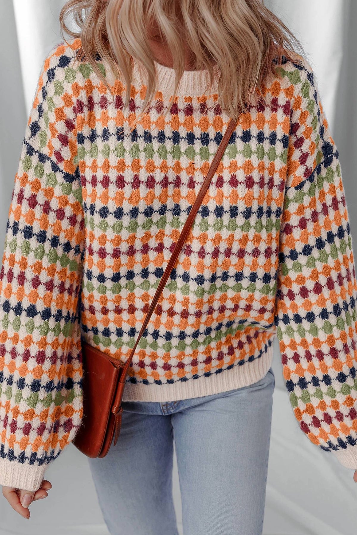 Dear Lover - Dotty Striped Pattern Knit Drop Shoulder Sweater