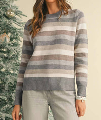 Dear Lover - Striped Ribbed Edge Round Neck Sweater