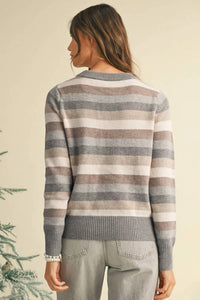 Dear Lover - Striped Ribbed Edge Round Neck Sweater