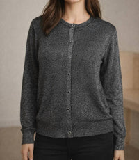 Dear Rose - Metallic Knit Button-front Cardigan