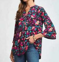 Dear Scarlett - Floral Print Lizzy Bell Sleeve Top
