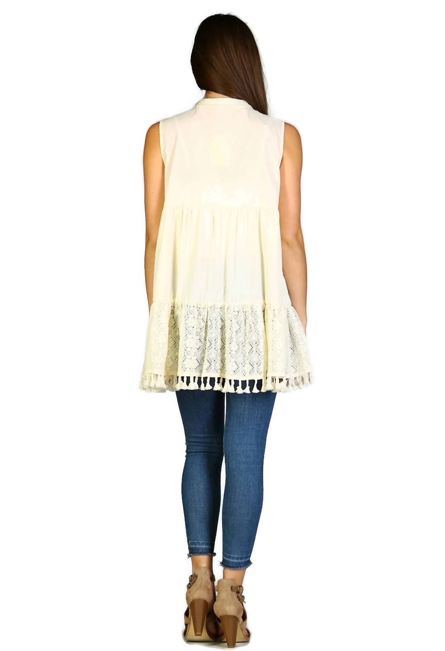 Velzera - Lace Fringe Embroidered Sleeveless Tunic