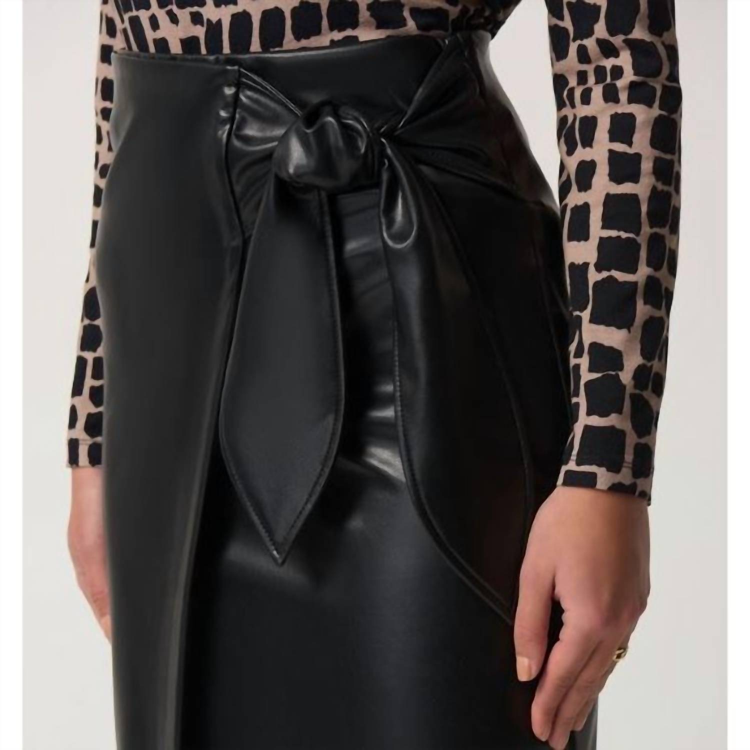 Joseph Ribkoff - Faux Leather Tie Wrap Skirt