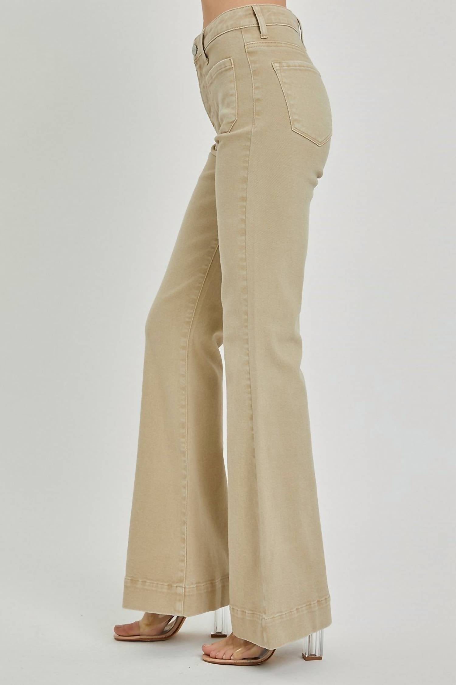Risen - High Rise Front Patch Pocket Bell Bottom Pants