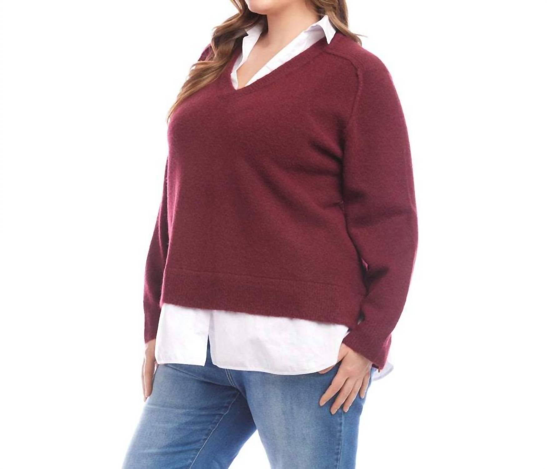 Karen Kane Layered Sweater - Plus in wine - women's sweater - detail view