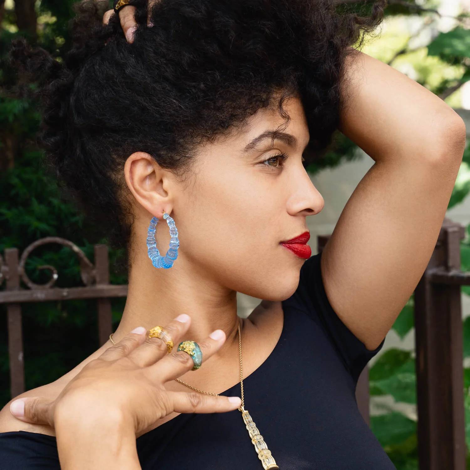 Gold & Honey - Women's Lucite Bamboo Hoop Earrings