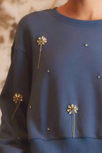 Main Strip - Jaydeen Rhinestone Embellished Sweatshirt Top & Short Set