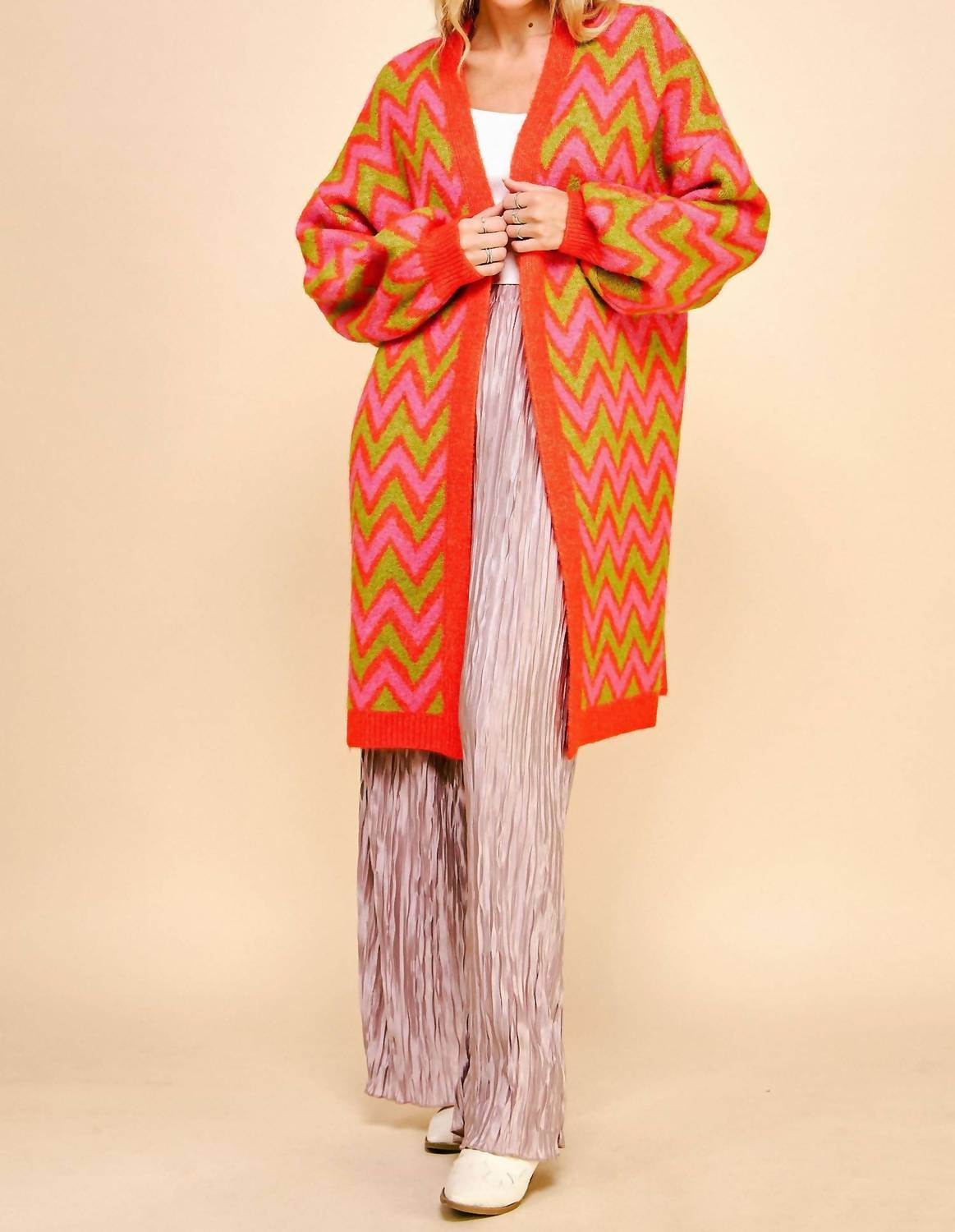 Davi & Dani - Cozy Chevron Open Cardigan