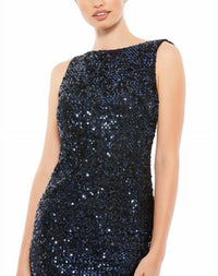 Mac Duggal - Cowl Back Boat Neck Sequined Evening Gown