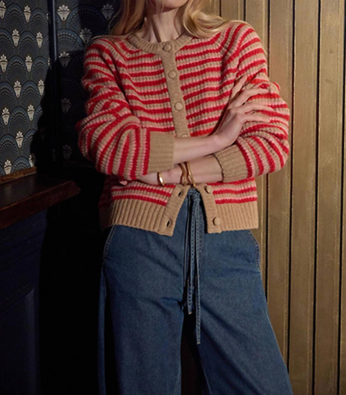 Lilla P - Button Front Striped Cardigan