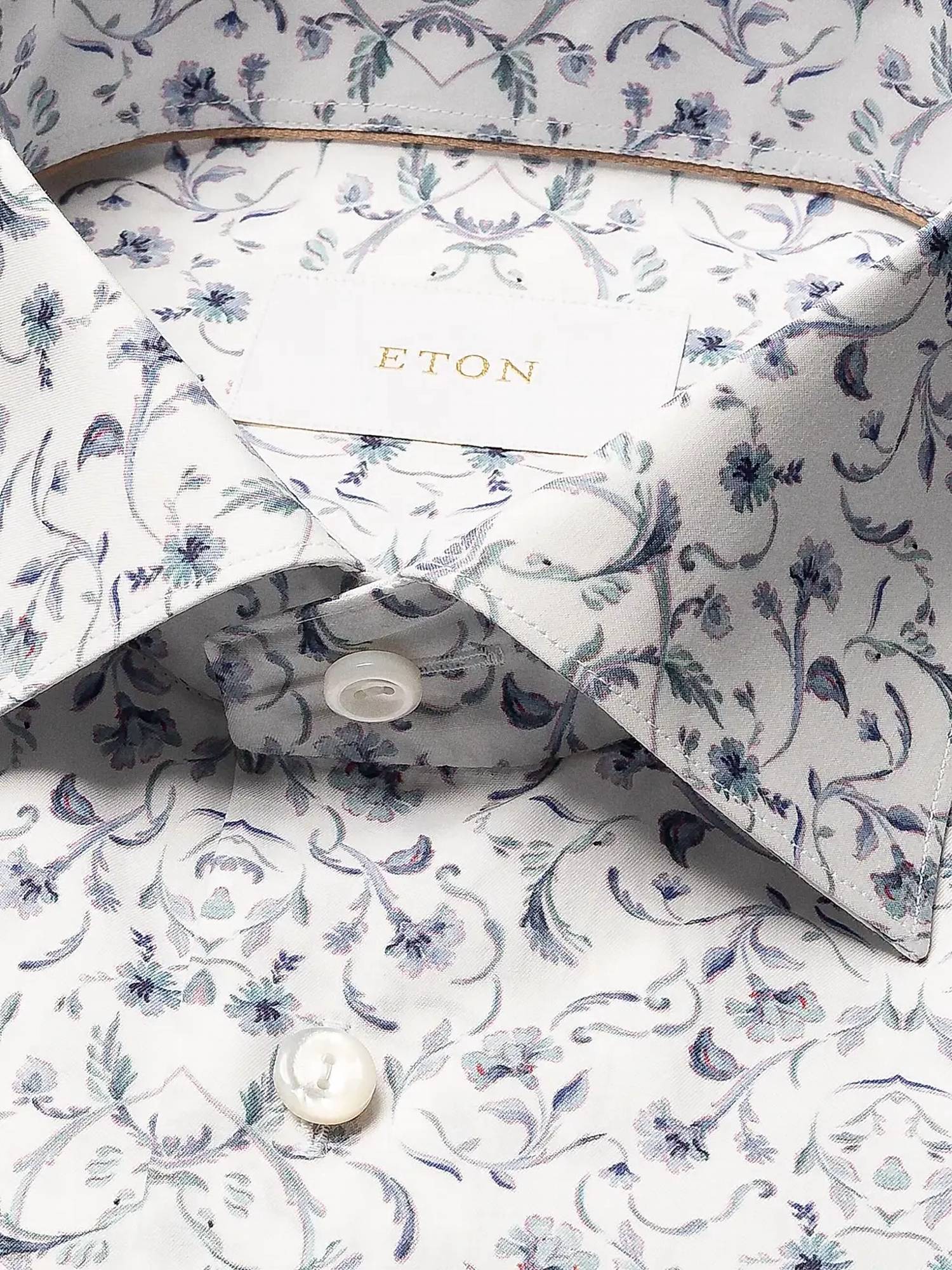 Eton Men’s Floral Organic Cotton Dress Shirt in white - men's shirt - detail view