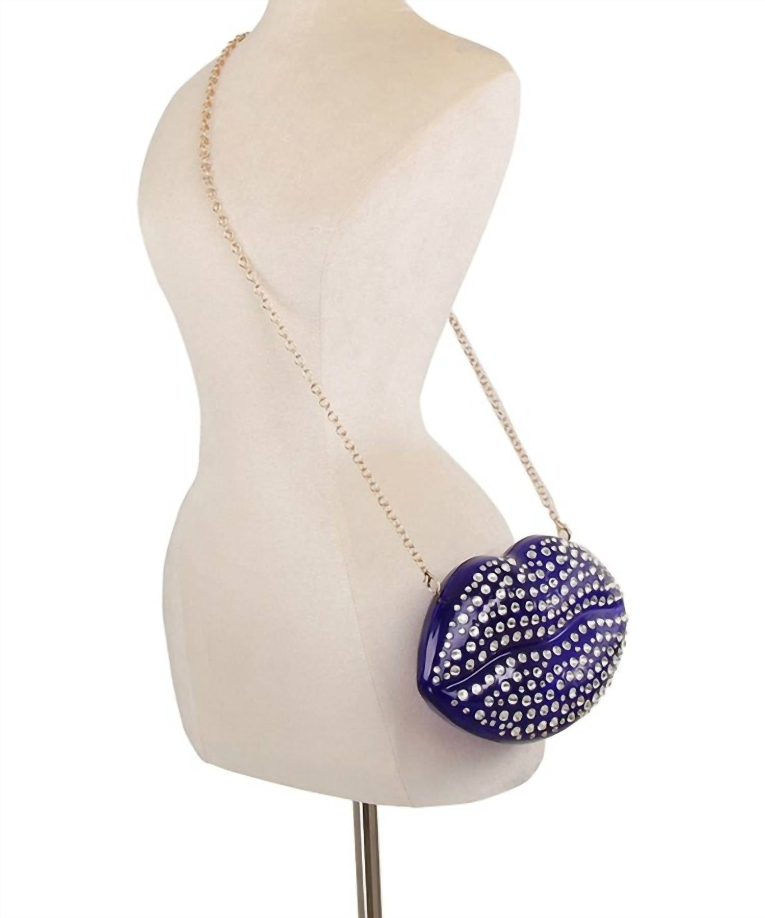 Handbag Factory Corp Women's Luxury Mouth Crystal Evening Crossbody Bag in blue - women's bag - view 4