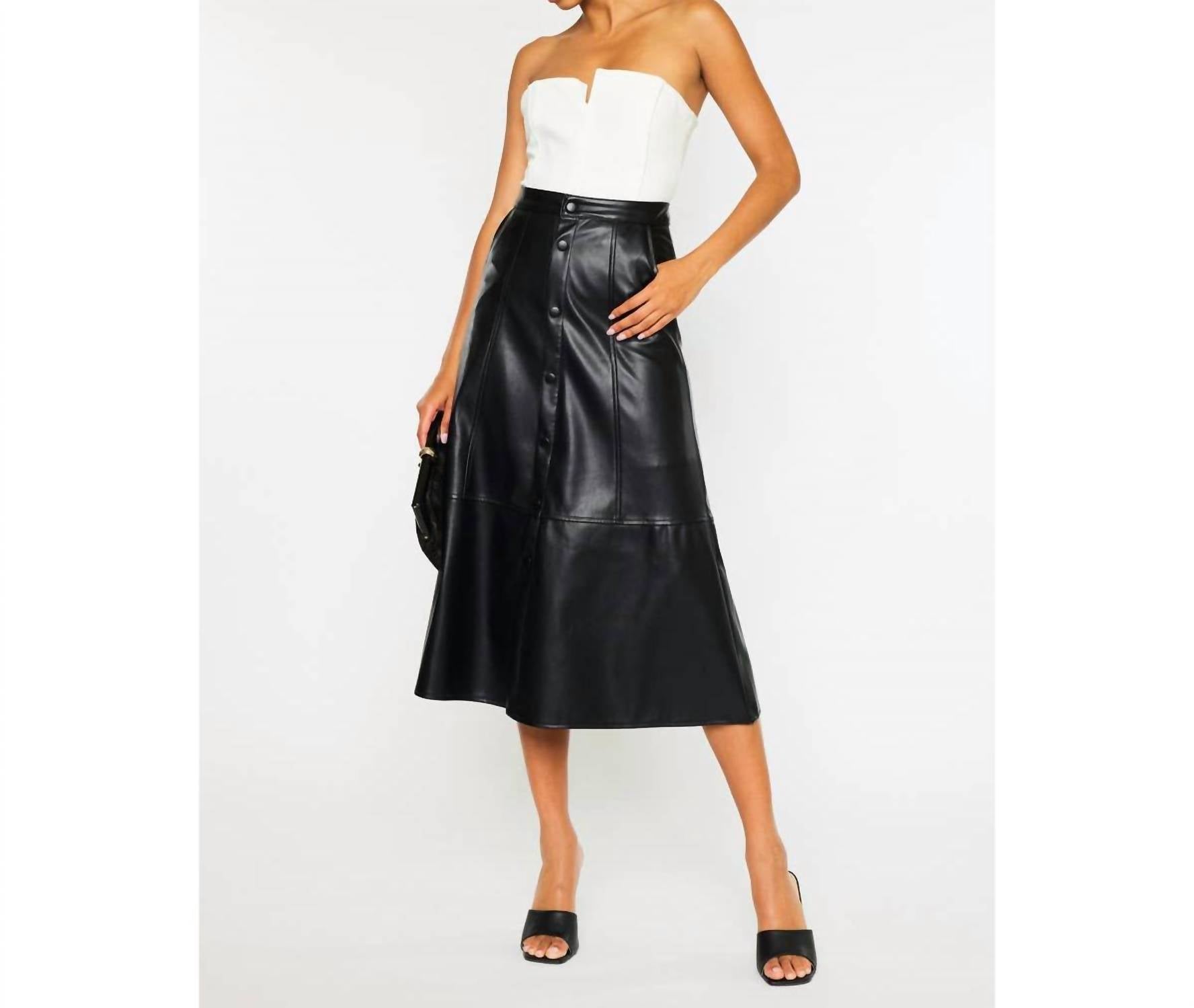 Kancan - High Rise Leather Midi Skirt
