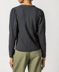 Lilla P - Shirred Long Sleeve Split Neck Top