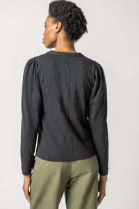 Lilla P - Shirred Long Sleeve Split Neck Top