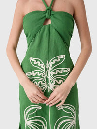 Farm Rio - PALM TREE EMBROIDERY SLEEVELESS MIDI DRESS