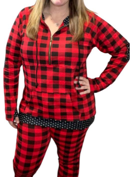 Rogue Society Apparel - Buffalo Plaid Dot Half Zip Top