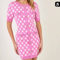 endless rose Gingham Knit Minidress in pink - women's dress
