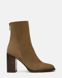 STEVE MADDEN Women's Obsession Boot in taupe suede - women's shoe - detail view