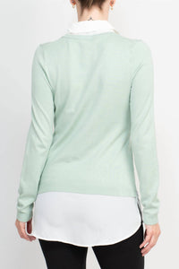 Adrianna Papell - V-neck Layered Twofer Sweater