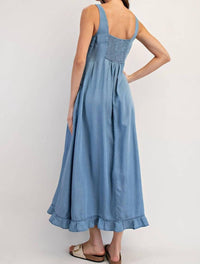 Ee:Some - Denim Ruffle Hem Sleeveless Maxi Dress