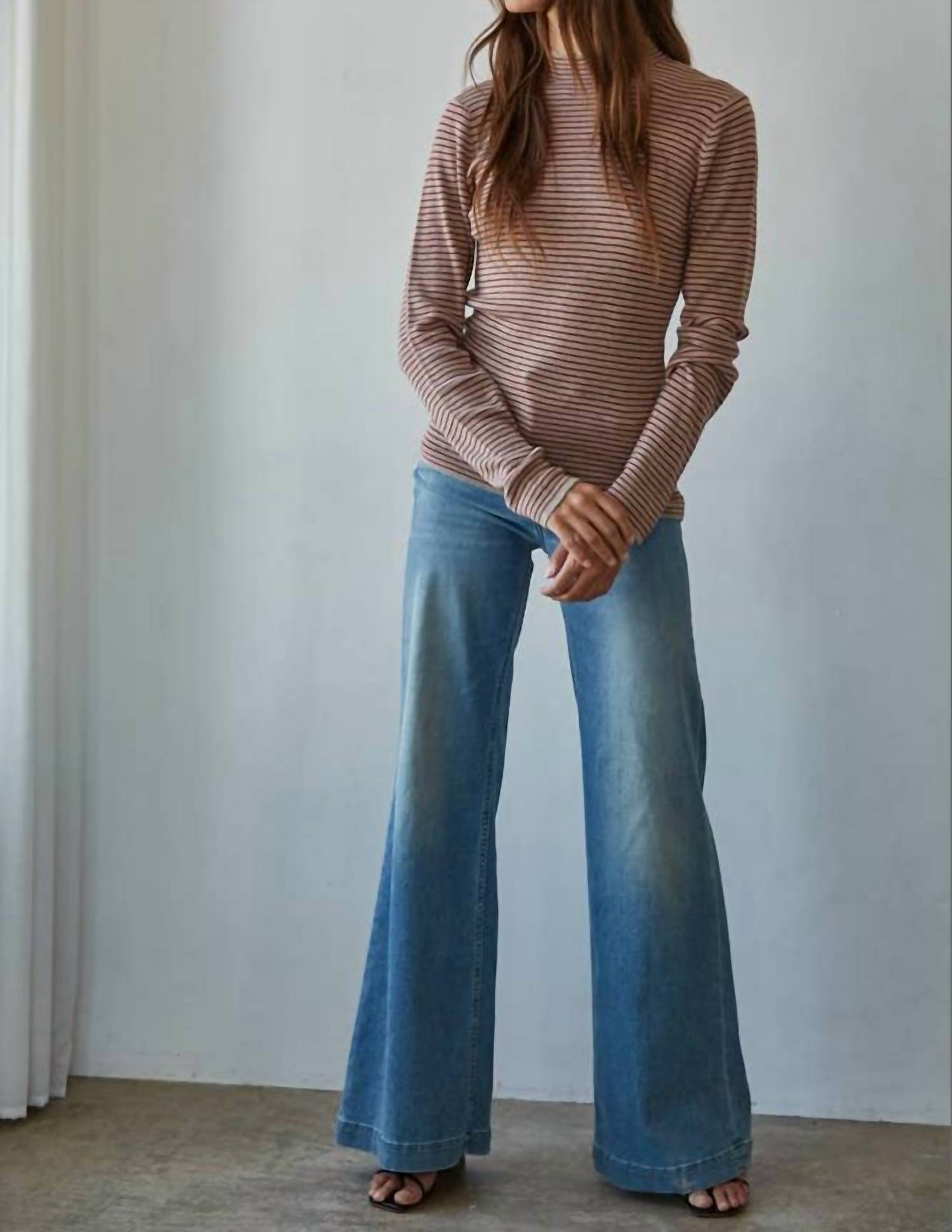 By Together - Knit Sweater Striped Mock Neck Top