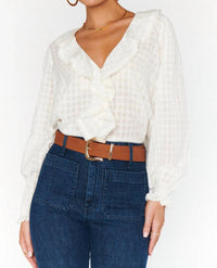 Show Me Your Mumu Lydia Ruffle Top in white cotton voile - women's long sleeve top