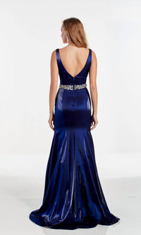 ALYCE PARIS Shimmer Satin Mermaid Gown in navy - women's dress - detail view