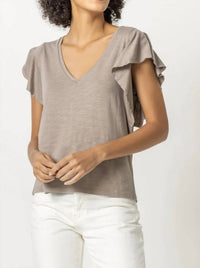 Lilla P - FLUTTER SLEEVE V-NECK TOP