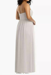 Dessy - Strapless Draped Bodice Maxi Dress With Front Slits