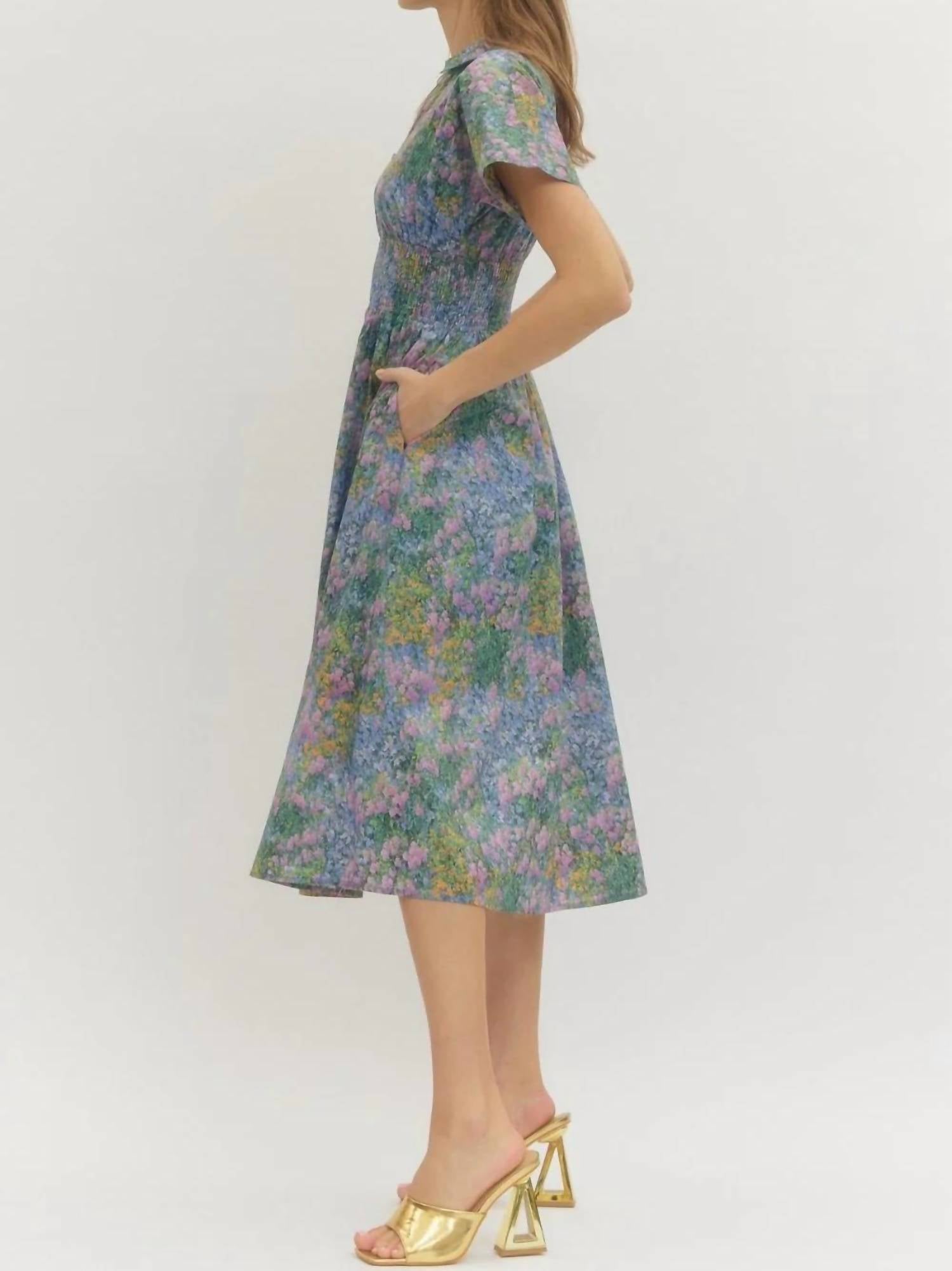 Entro - Spring Floral Zip Midi Dress