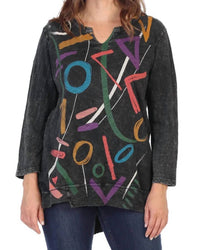 Jess & Jane - Highlight Mineral Washed Split V-Neck Tunic