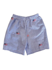 Piping Prints - Boy's Embroidered American Flag Seersucker Shorts