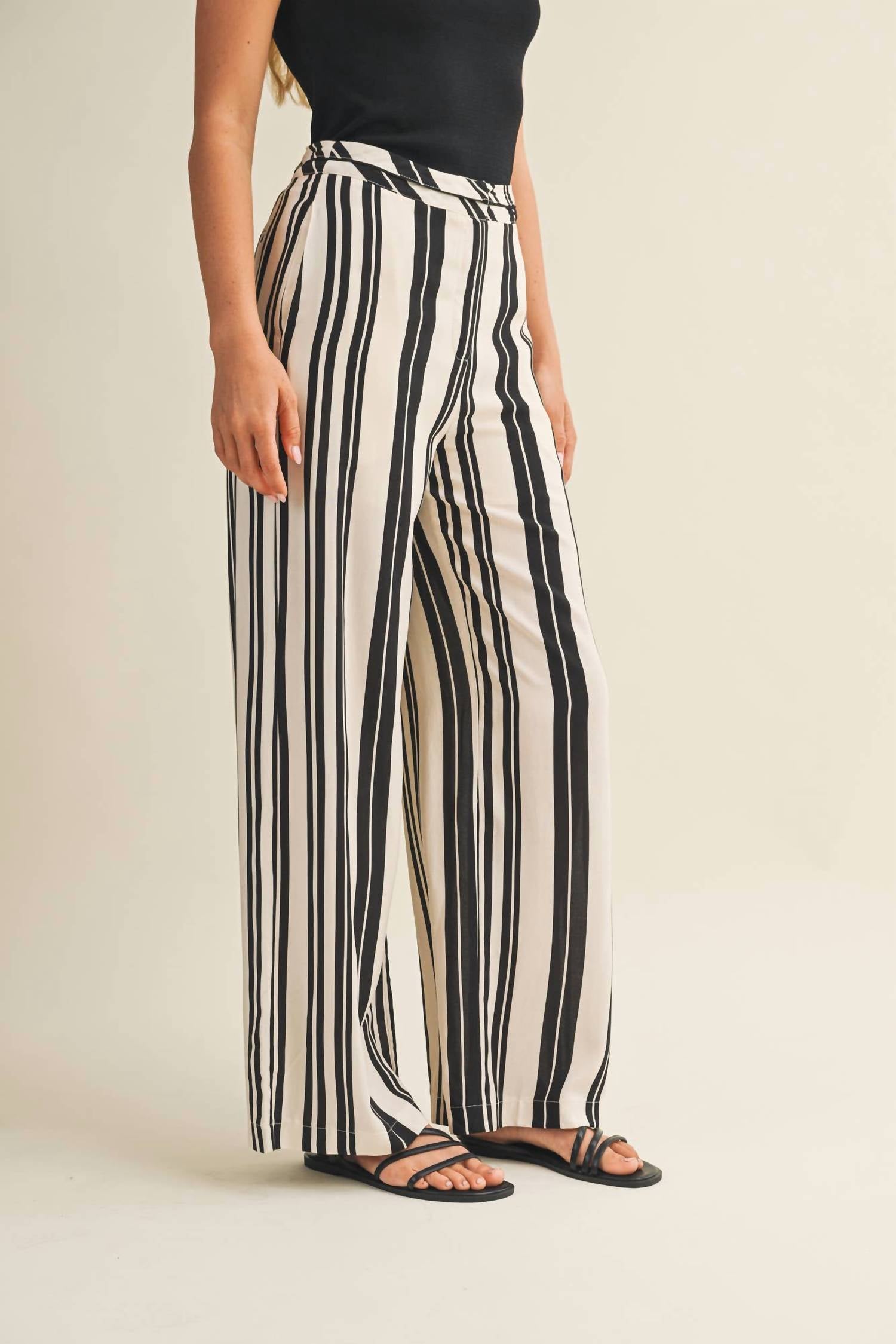 Mustard Seed Striped High Waist Wide Leg Pants in black white - women's pants - alternate view