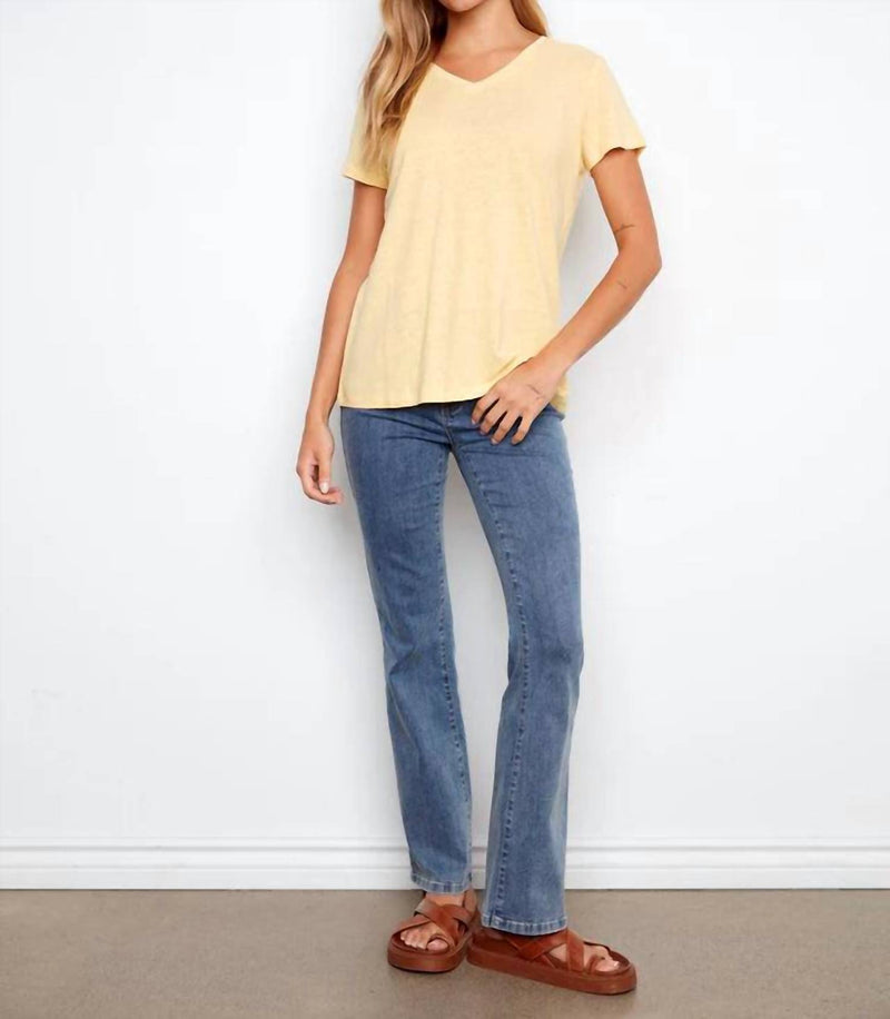 CHARLIE B Linen V-neck T-shirt in sunshine - women's t-shirt