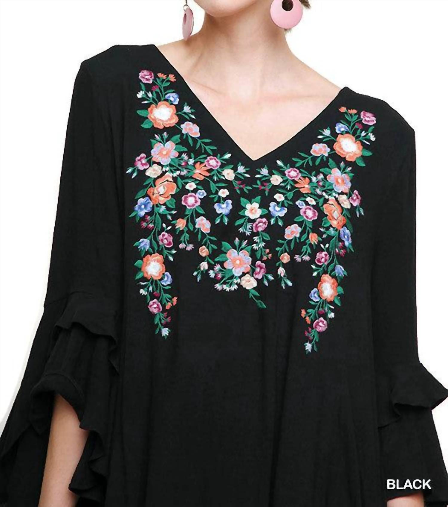 umgee Layered Ruffle Sleeve Mini Dress in black - women's dress - view 4