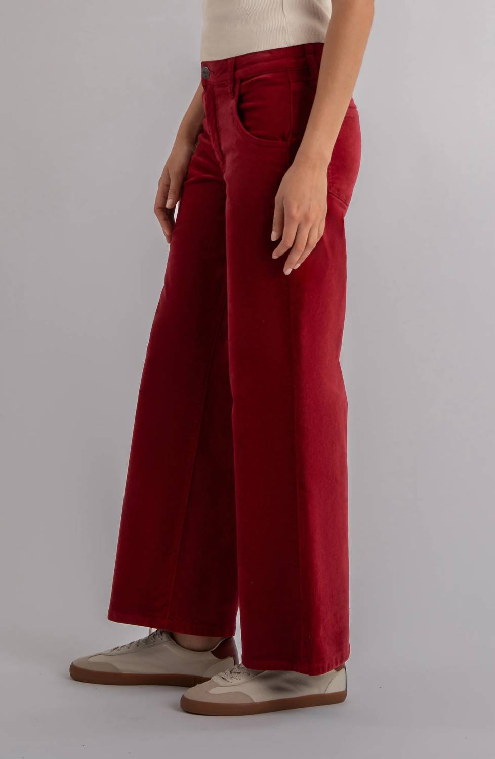 KUT FROM THE KLOTH Jean High Waist Wide Leg Velvet Pants in red - women's pants - alternate view
