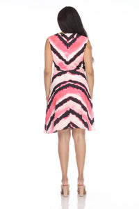 Joseph Ribkoff - Chevron Tie-dye Sleeveless A-line Dress