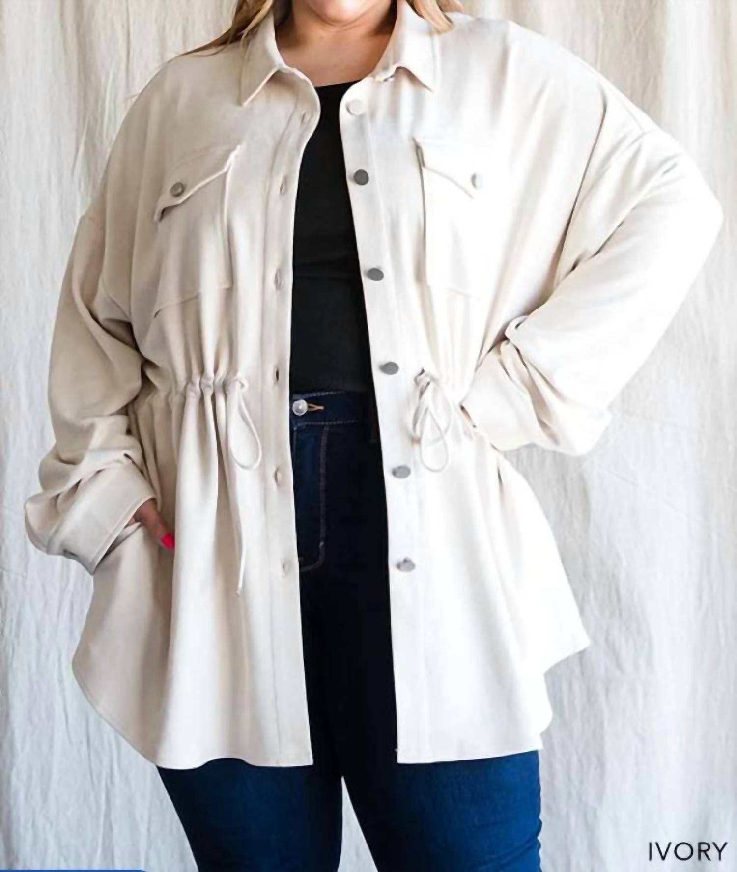 Cotton Bleu - Faux Suede Shirt Jacket