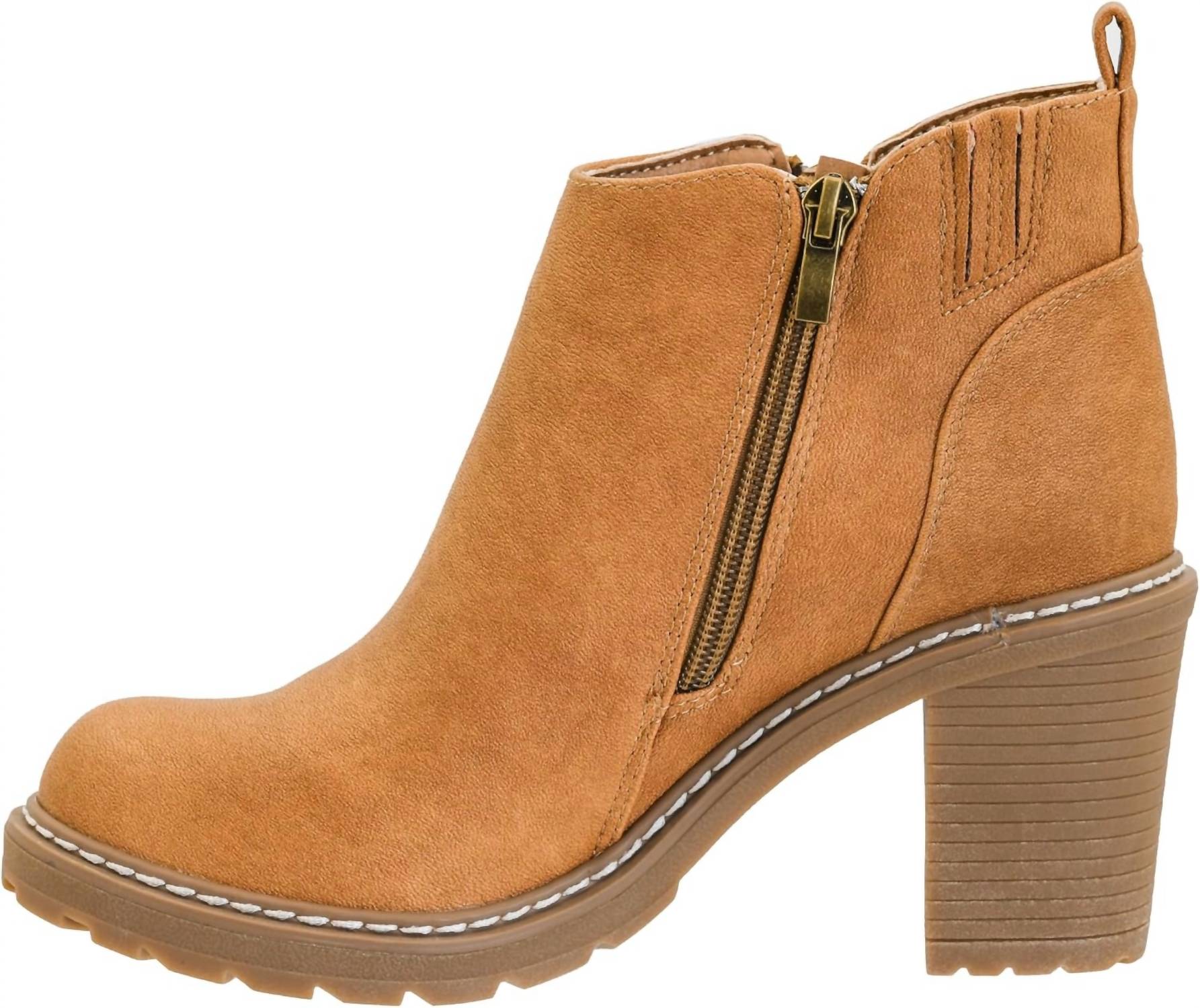 Corkys Footwear Women's Rocky Top Zip Up Bootie in camel - women's shoe - detail view