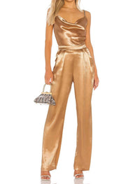 Aiifos Marine Metallic Camisole Top in beige - women's shirt - detail view
