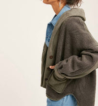 Listicle - Mixed Fabric Button Down Jacket