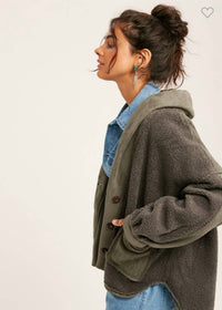 Listicle - Mixed Fabric Button Down Jacket