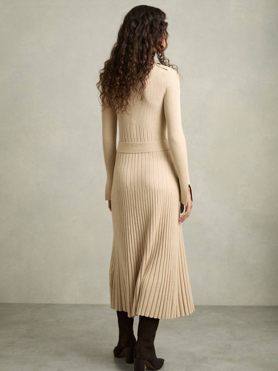 Reiss - Ribbed Roll Neck Belted Midi Dress