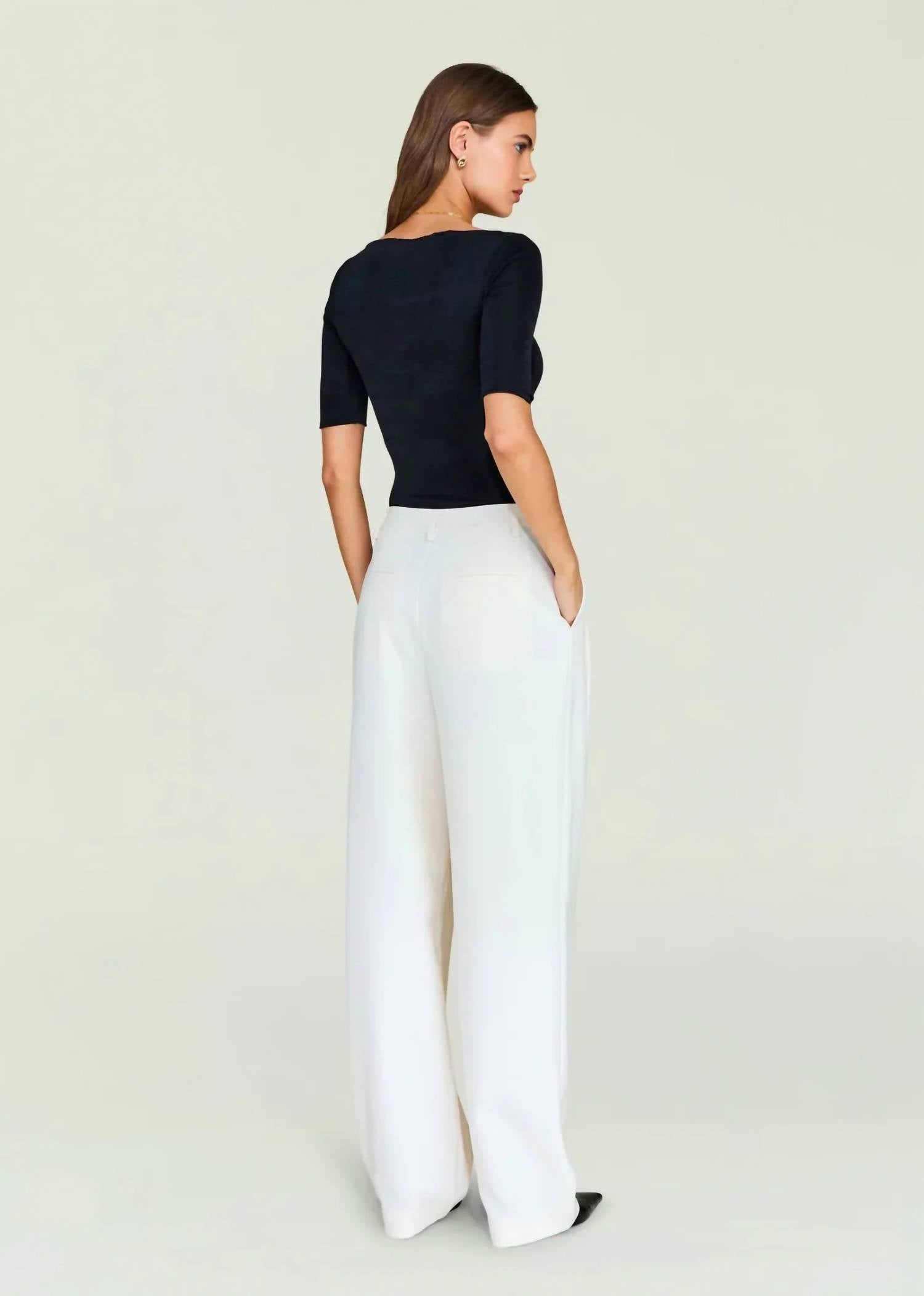SER.O.YA Panna Short Sleeve Bodysuit in black - women's shirt - alternate view