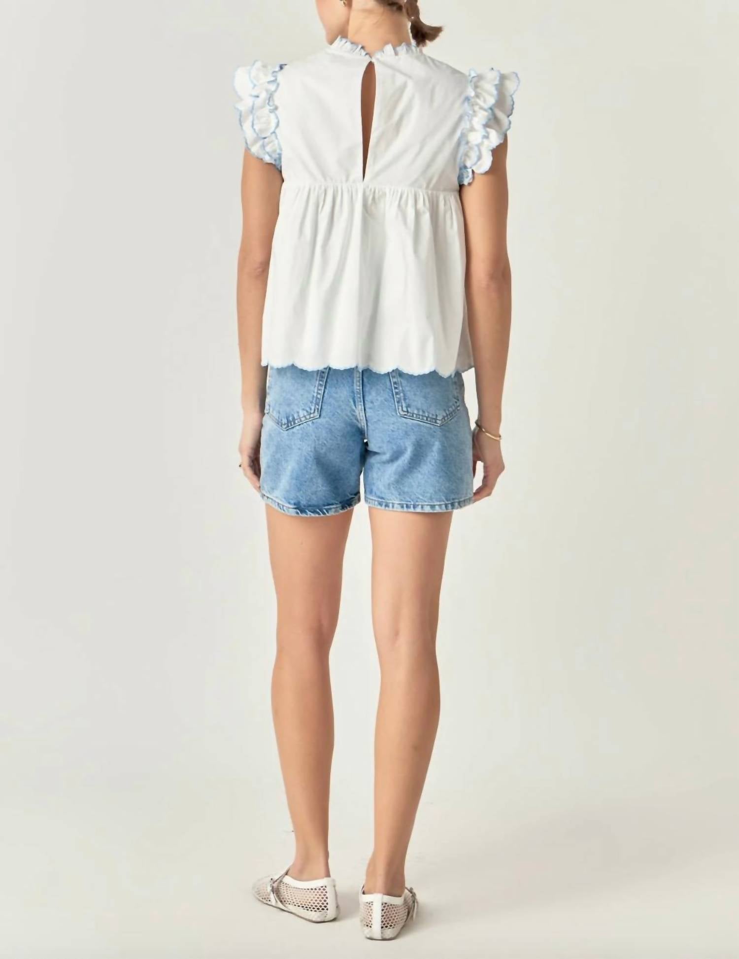 English Factory - Women's Taylor Embroidered Scalloped Top