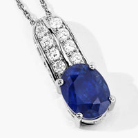 Diana M Jewels Women's Oval Natural Sapphire Pendant Necklace (2.74 Ct) - Signature in 18k white gold - women's jewelry - detail view